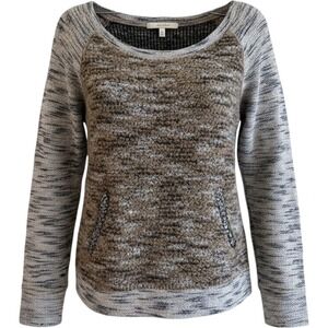 Miss Me Womens Brown Marled Knit Sequin Elbow Patch Wool Blend Sweater Size M